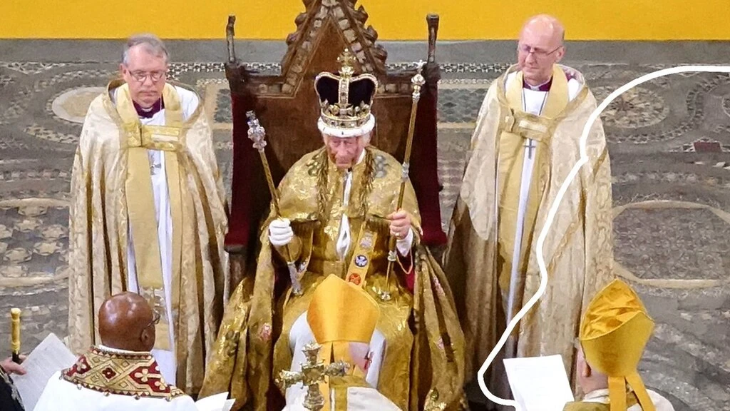 Coronation of King Charles III and Queen Camilla in Westminster Abbey, London. God Save The King.