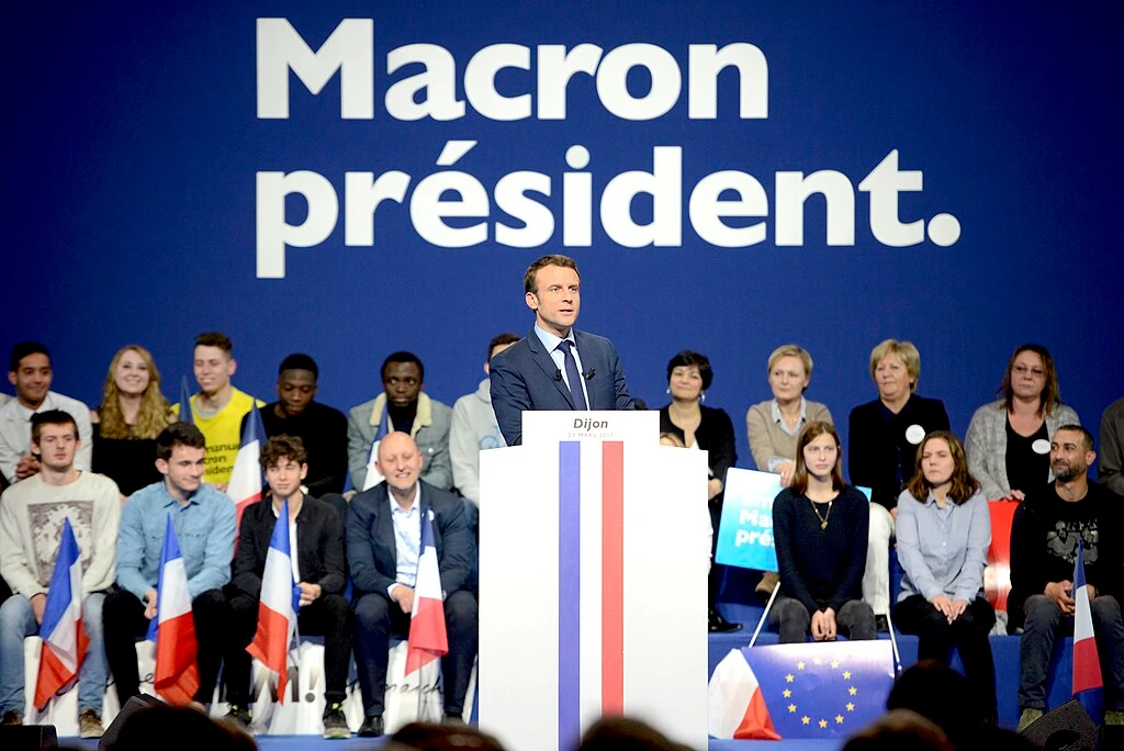Emmanuel Macron en meeting au Zenith de Dijon pour la campagne de l'élection présidentielle 2017, le 23 mars 2017.