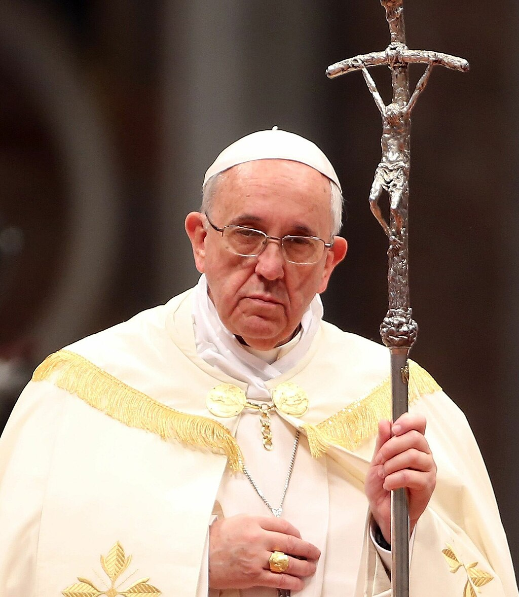 Pope Francis with the papal ferula used by John Paul II